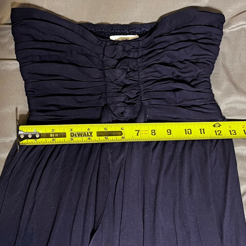 🌹 Navy strapless maxi dress with ruched detail jersey material size small - Picture 12 of 13